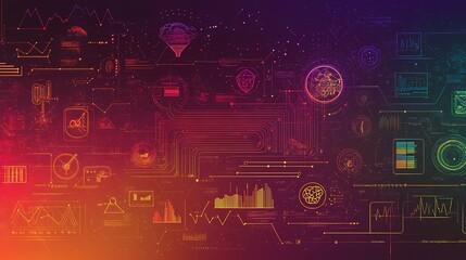 Abstract Digital Technology Background with Colorful Data Visualization Elements and Charts, Perfect for Business, Finance, and Scientific Research Themes