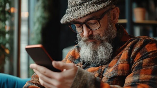 leisure, technology, communication and people concept - hipster man texting message on smartphone or playing augmented reality game