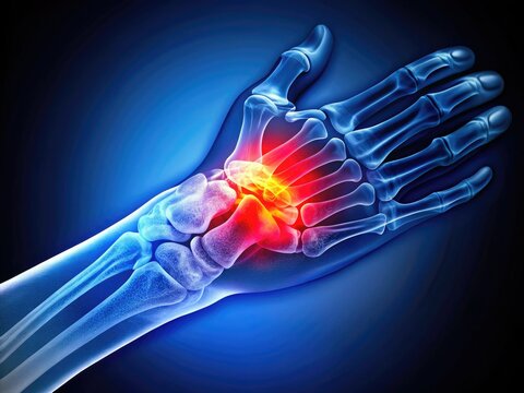 Wrist X-ray reveals a scaphoid fracture, causing carpal bone pain.