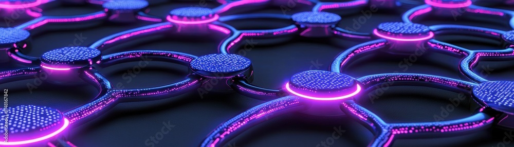 Poster abstract digital network with glowing nodes and connections in vibrant colors, dynamic ai-driven dig