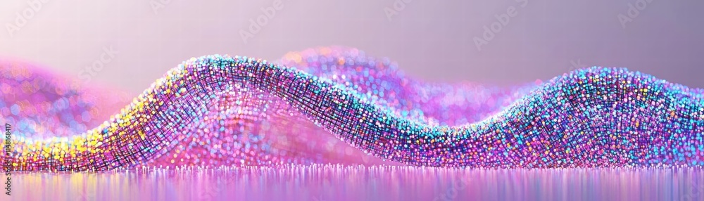 Poster abstract waves of colorful light and texture create a mesmerizing digital landscape, holographic ci 