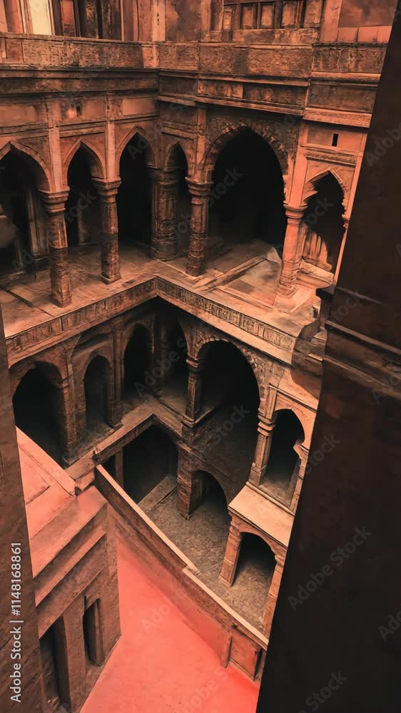 Poster stunning ancient architecture of a courtyard with intricate arches and details in an abandoned struc