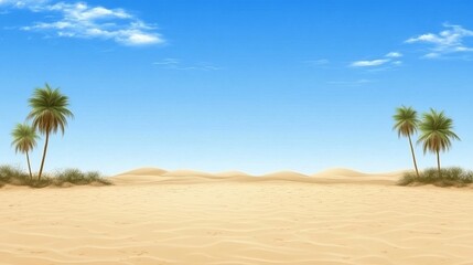 Serene Desert Oasis with Palm Trees under a Blue Sky