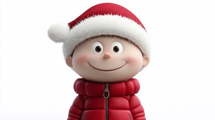 Fototapeta premium Happy Cartoon Boy Wearing Red Santa Hat And Jacket