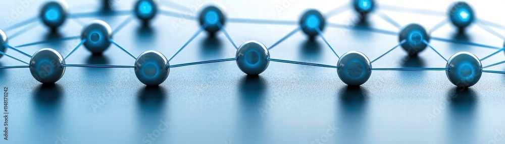 Poster network of interconnected blue nodes on a dark surface representing data connectivity, futuristic ai