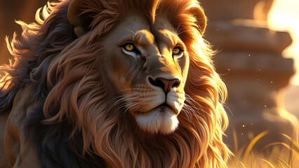 Majestic Lion in the Golden Afternoon A Hyper-Realistic Portrait