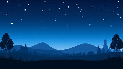 Naklejka premium Serene Night Landscape with Starry Sky and Silhouetted Trees