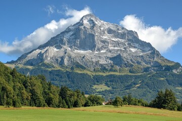 Beautiful panorama view of mid-high green mountains in Vosges, France. . Beautiful simple AI generated image