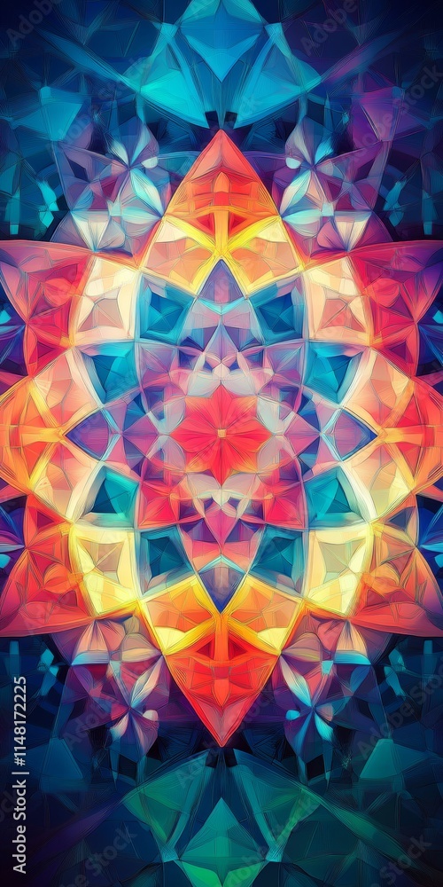 Poster a colorful and intricate design with a flower in the center. the flower is surrounded by a pattern o