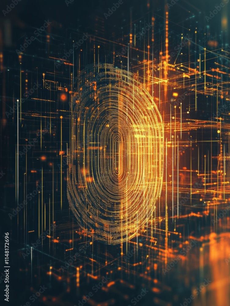Aufkleber Digital fingerprint design showcasing lines and patterns with vivid colors and ample copy space for text. Generative AI