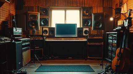 Professional home music recording studio with vintage and modern equipment.