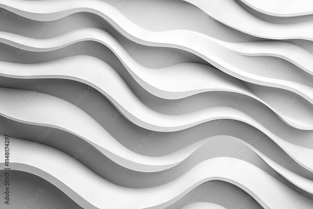 Aufkleber A 3D abstract background featuring white wavy patterns, perfect for modern and minimalistic design projects.