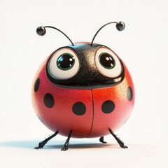Obraz premium Cheerful Cartoon Ladybug with Red Shell and Playful Eyes on White Background
