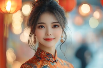 Chinese New Year Person Smiling at Camera.