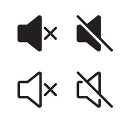 No sound icon set isolated on white background. Mute volume audio sign symbol