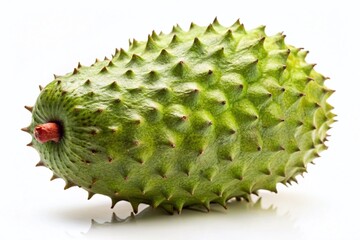 Low Light Soursop Photography: Isolated White Background, Grainy Texture, Dramatic Lighting, Closeup Fruit Image