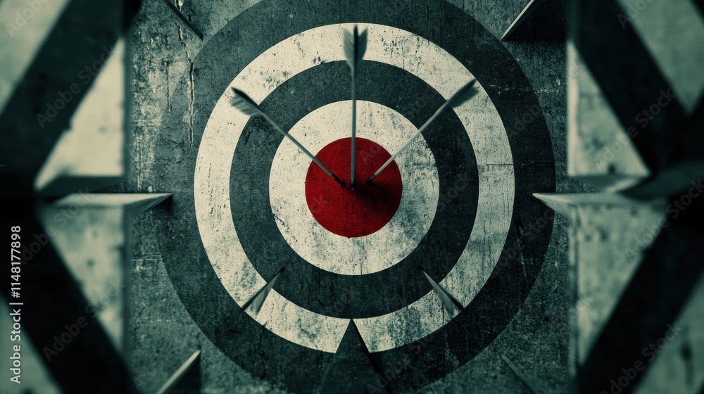 Poster target with arrows striking the center in a challenge of accuracy and precision at a range. generati