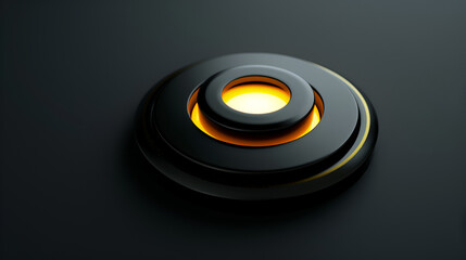 Black background with a glowing yellow button 