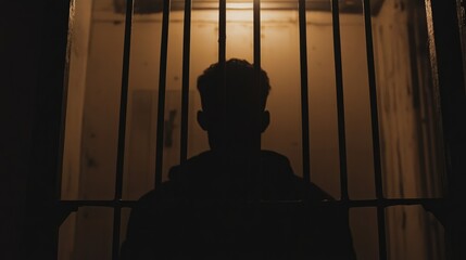 Silhouette of a person standing behind bars, symbolizing confinement and the struggle for freedom, reflecting themes of resilience and hope in overcoming obstacles