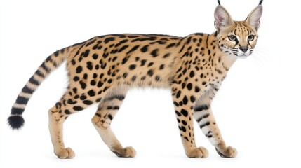 Obraz premium Serval Cat Walking Gracefully on White Background