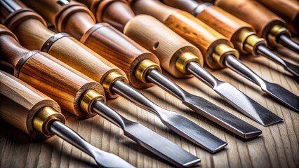 Low Light Wood Carving Chisels: Professional Sculpting Tools Set Photography