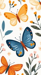 Vibrant Butterflies on Flowers - Flat Design Illustration