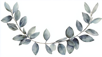 Watercolor painting of a branch with grey leaves..