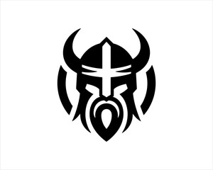 Fototapeta premium Viking Logo Design Vector Template. Nordic Viking logo. Viking face warrior modern simple logo. Viking Head Vector Illustration. Silhouette Nordic warrior symbol.