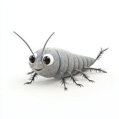 Playful Cartoon Silverfish Character on White Background