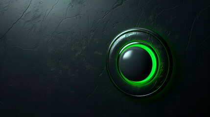 Black background with a glowing green button