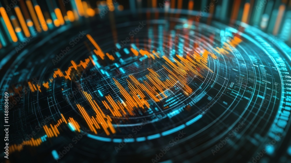 Poster a close up of a colorful graph with orange and blue lines. the orange lines are the highest points o