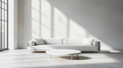 Minimalist modern room with clean, sophisticated design. Featuring sleek lines and neutral colors