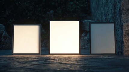 Three Illuminated Frames at Night