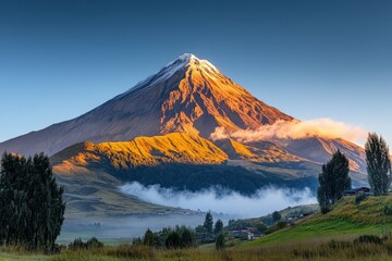 Fototapeta premium A tourist stands on a mountain and looks at the blue-green river in the Sulak Canyon on a sunny summer day. Dagestan. Beautiful simple AI generated image