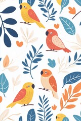 Vibrant Parrots Flat Design - Tropical Birds Stock Illustration Art