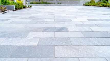 Modern grey stone pavement, outdoor ground, paving slabs.