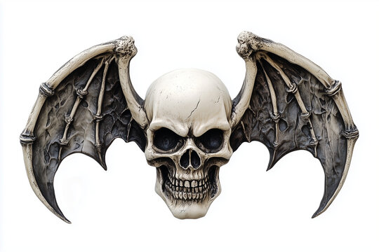 Vampire human skull with devil wings isolated on a white background.