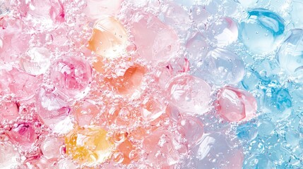 Abstract pastel ice cubes in water, colorful texture background.