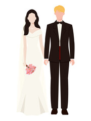 The bride and groom in wedding dresses. Wedding portrait of stylish newlyweds. Vector illustration