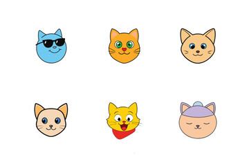 Charming Cat Face Sticker Vector Set - Ideal for Logos, Icons, and Art Illustrations