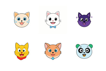  Cute Cat Face Vector Sticker Set - Perfect for Logos, Icons, and Illustrations