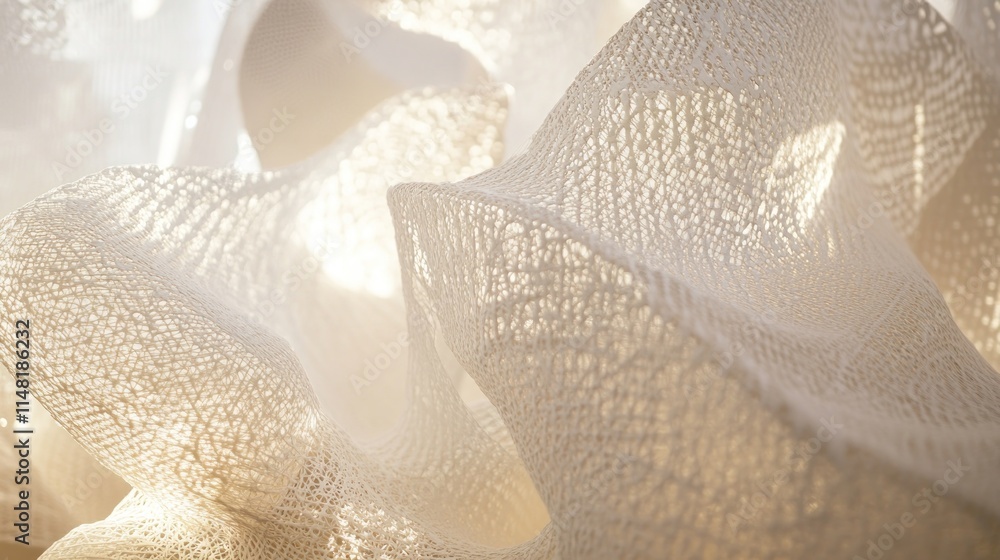 Aufkleber abstract textured white fabric with light and shadow creating flowing waves.