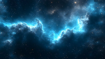 A cosmic scene featuring glowing clouds and stars in a deep space environment.
