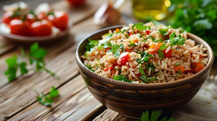 Brown rice with salad and meat tips for a tasty and healthy supper