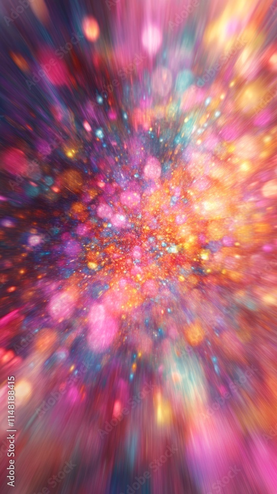 Poster a dynamic abstract background featuring vibrant bokeh lights in various colors, creating an energeti