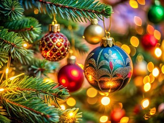 Fototapeta premium Macro Christmas Tree Patterns: Festive Holiday Close-Up Photography
