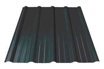 Dark silver black metal sheet roof on a white background. House roof.