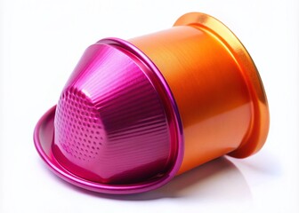 Macro Coffee Pod, Plastic Capsule, Closeup, Isolated White Background, Recyclable Coffee Container, Modern Coffee Packaging