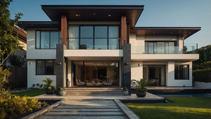 Exterior View of a Modern Two-Story Residence