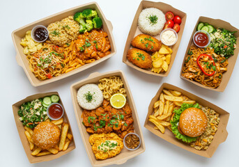Set of Takeaway Food Boxes on White Background